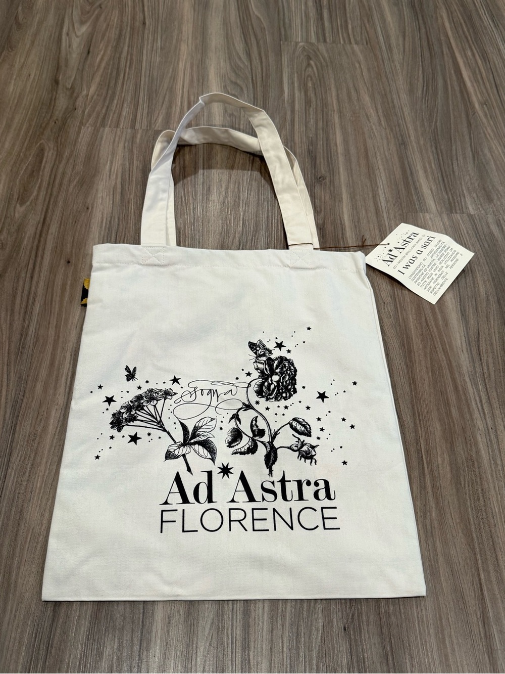 Cream Canvas Tote with Black Botanical Print
